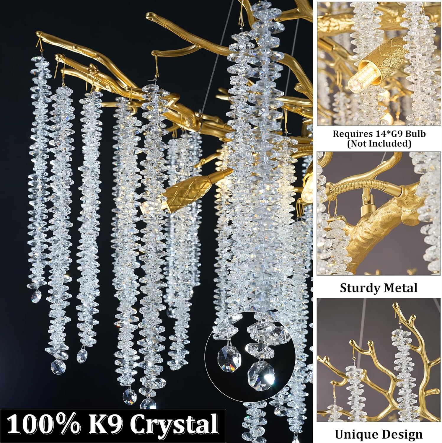 Snow Tree Branch Crystal Gold/Silver Chandelier for All Rooms 40''-Fullstarlighting