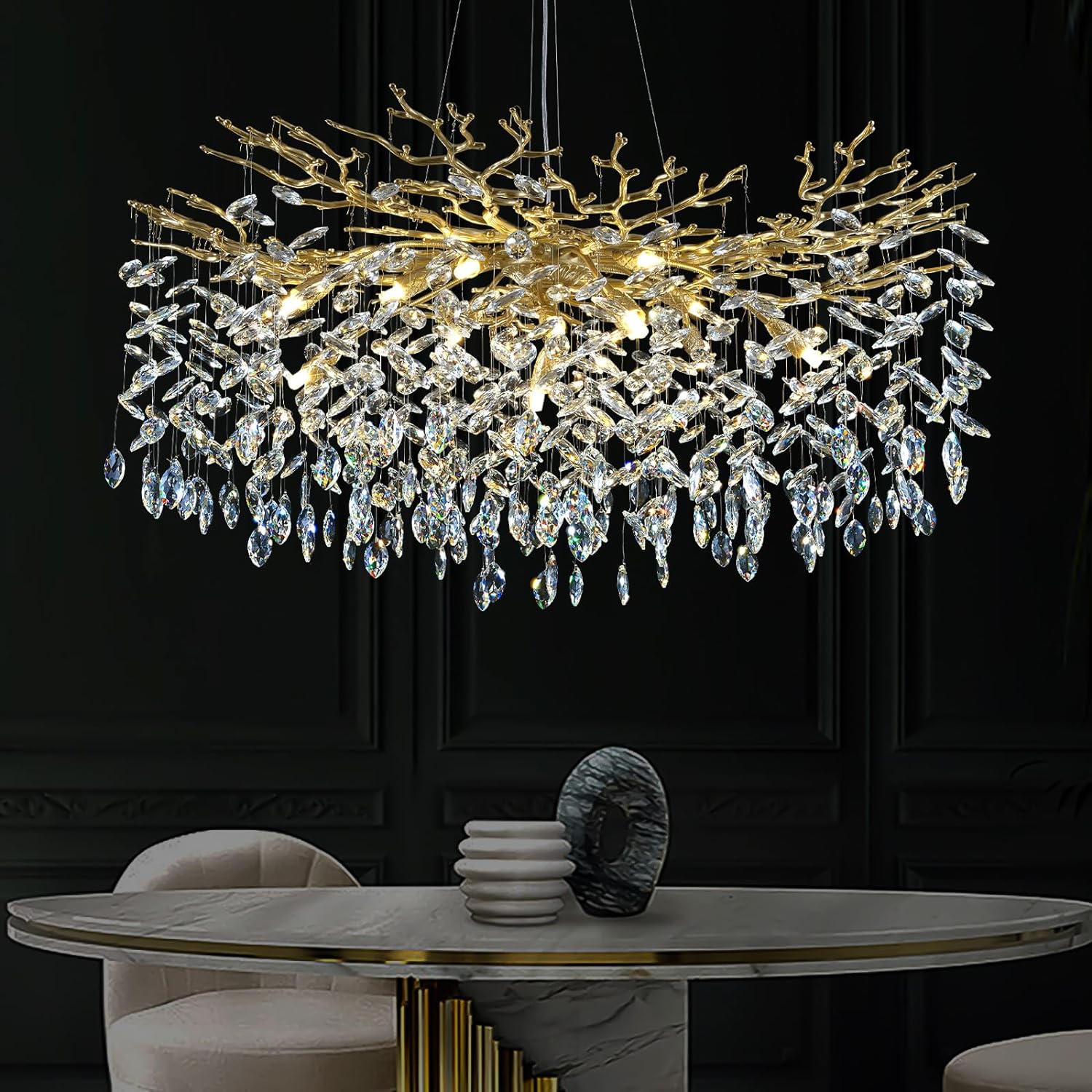 Ice Eye Modern Crystal Tree Branch Round Chandelier for All Rooms 30" 40" 48"-Fullstarlighting