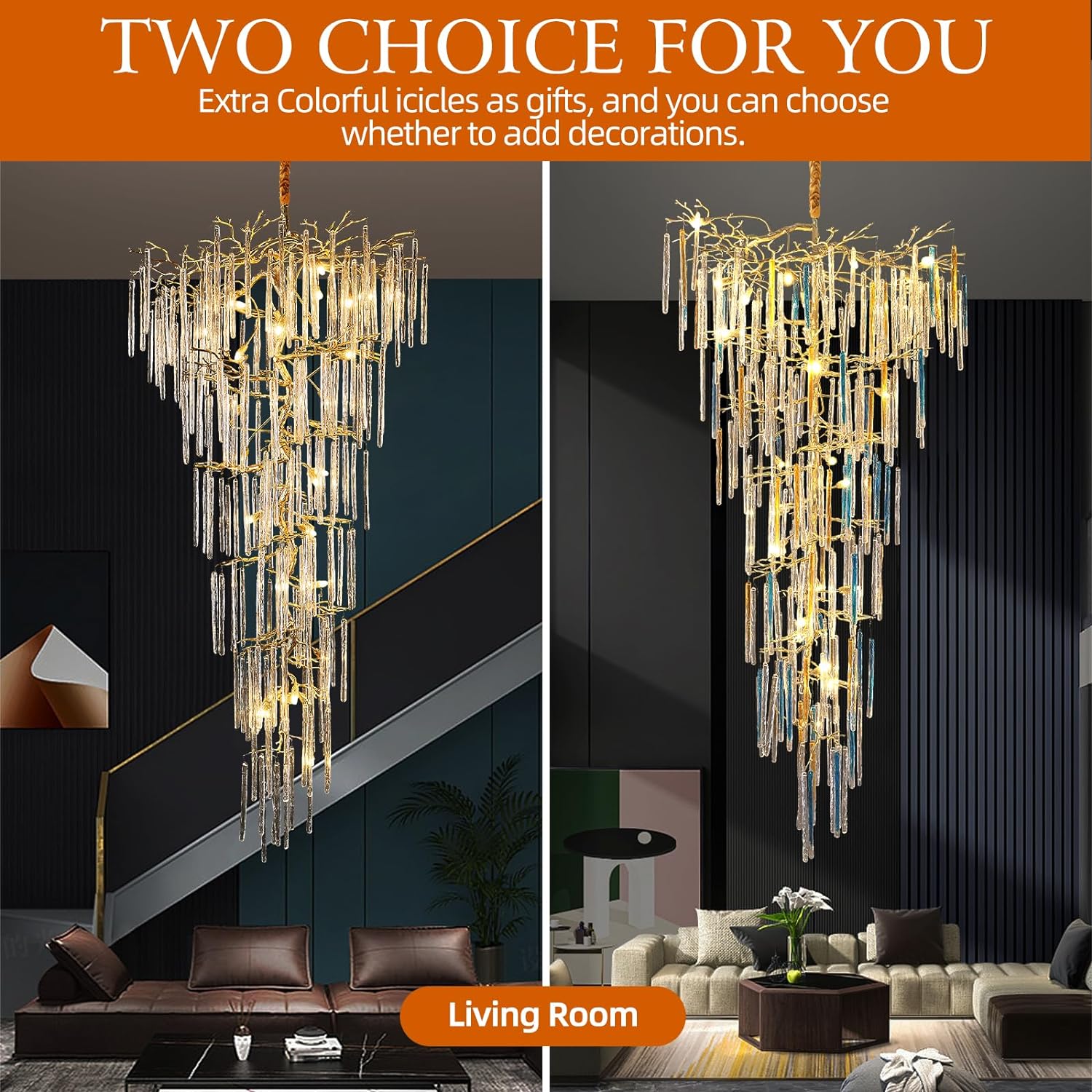 Ice Strip Modern Crystal Tree Branch Staircase Chandelier 95"-Fullstarlighting