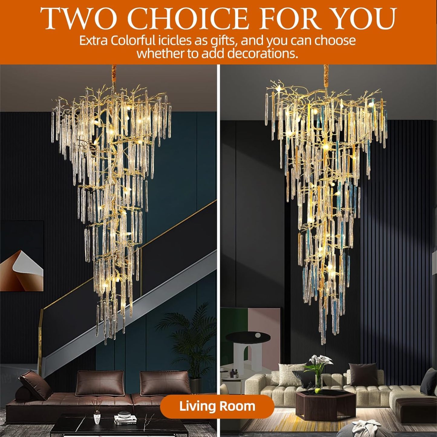 Ice Strip Modern Crystal Tree Branch Staircase Chandelier 95"-Fullstarlighting