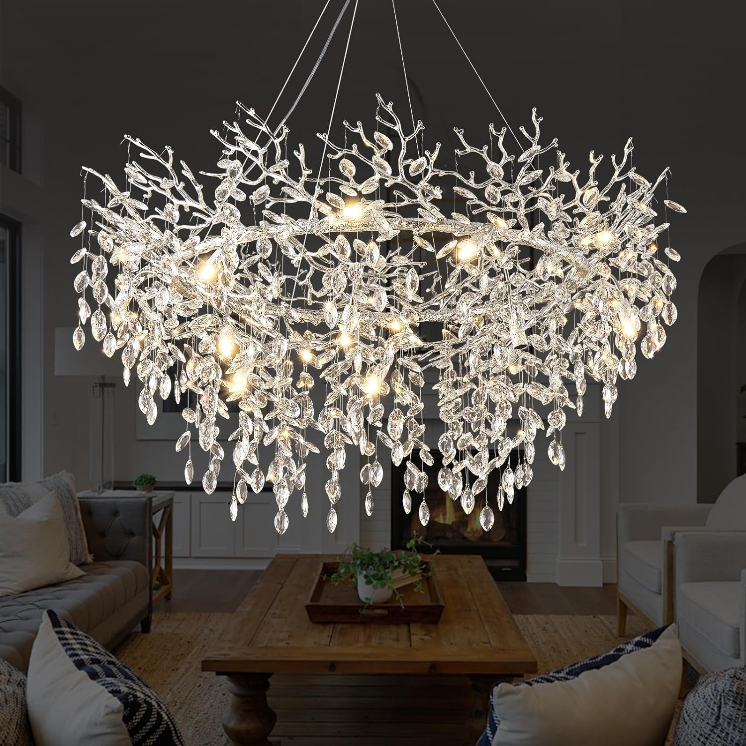 Ice Eye Modern Crystal Tree Branch Round Chandelier for All Rooms 30" 40" 48"-Fullstarlighting
