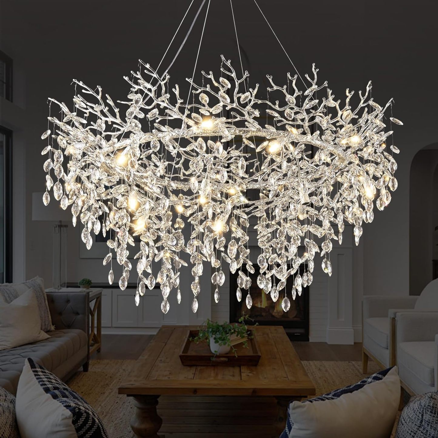 Ice Eye Modern Crystal Tree Branch Round Chandelier for All Rooms 30" 40" 48"-Fullstarlighting
