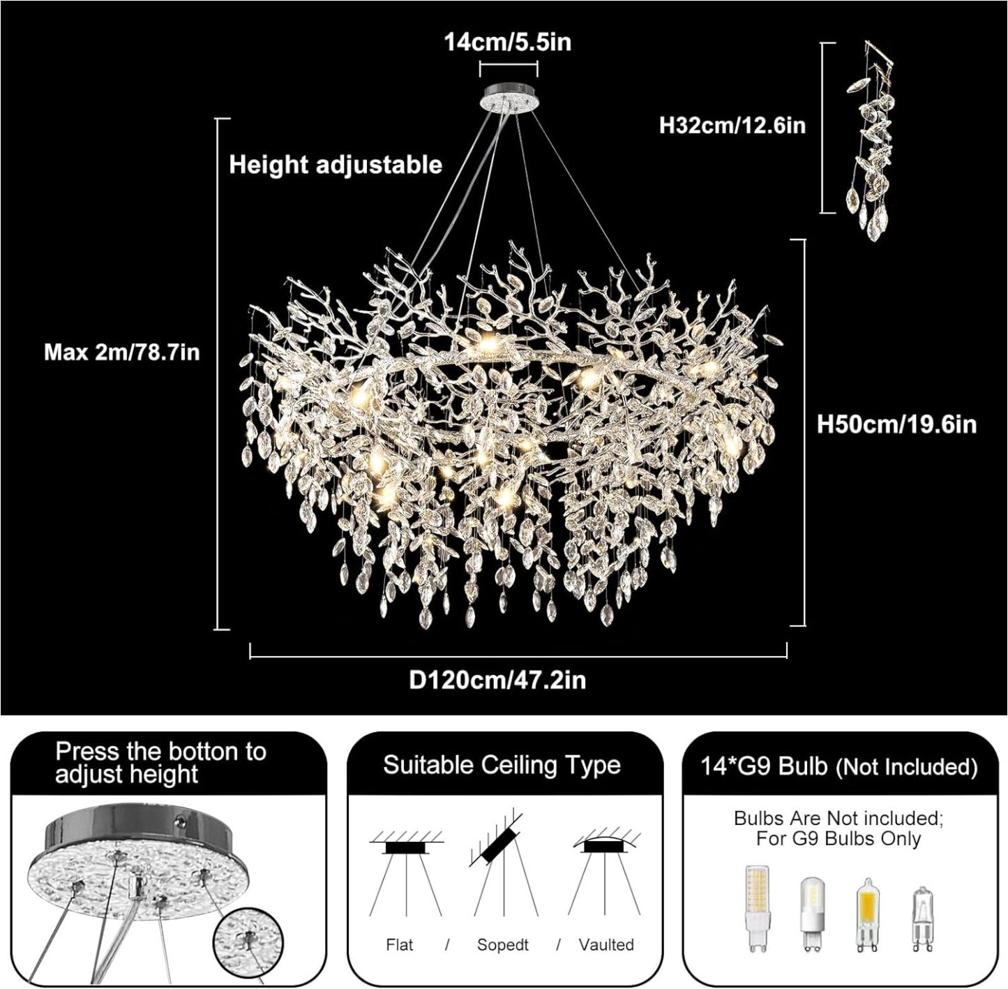 Ice Eye Modern Crystal Tree Branch Round Chandelier for All Rooms 30" 40" 48"-Fullstarlighting