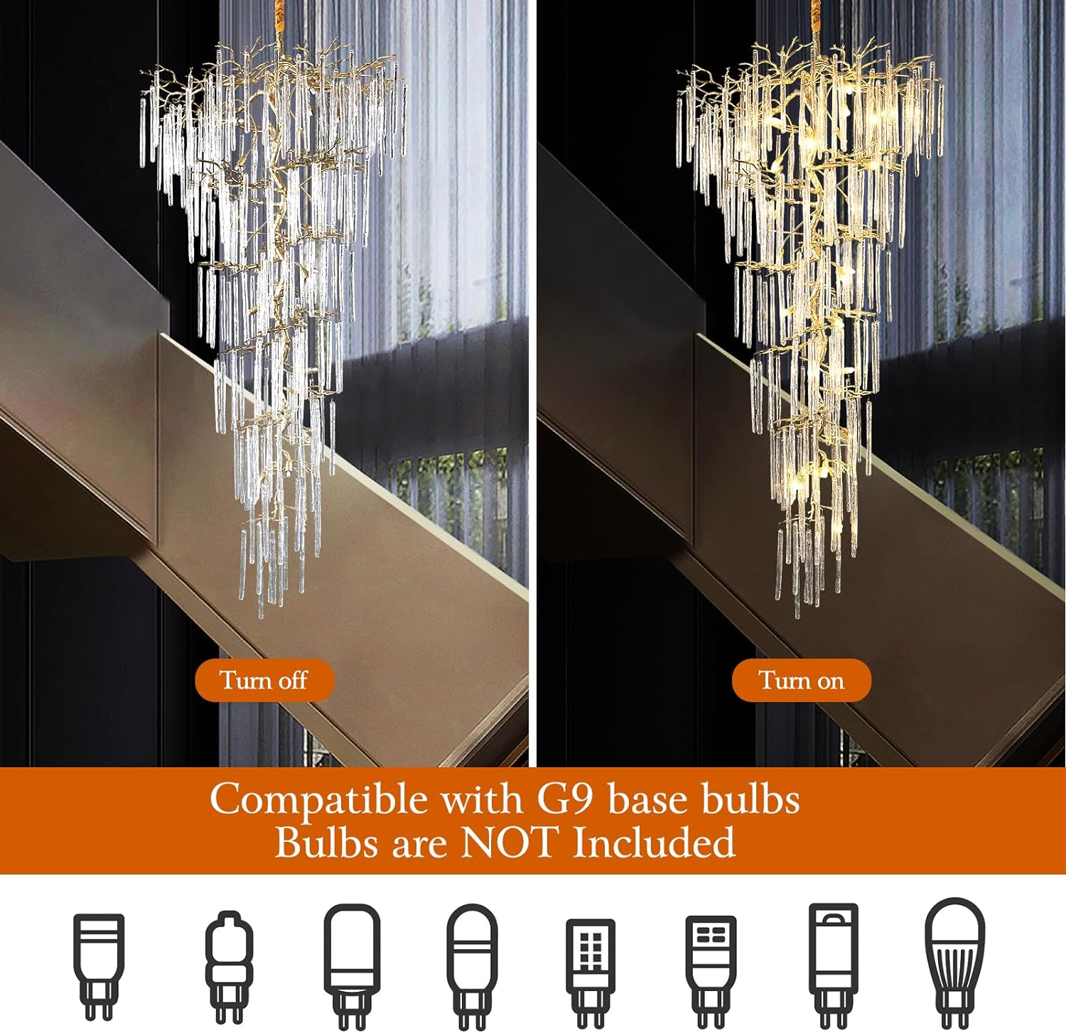 Ice Strip Modern Crystal Tree Branch Staircase Chandelier 95"-Fullstarlighting