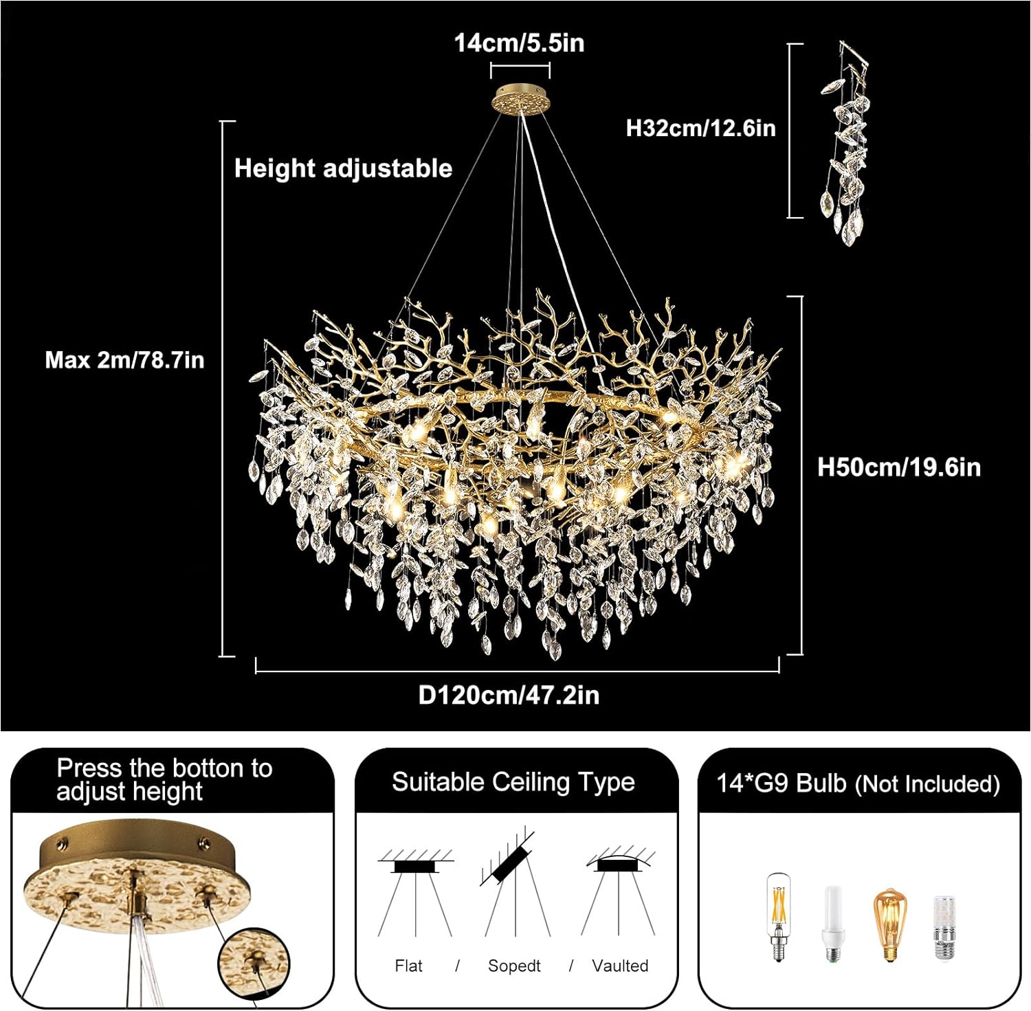 Ice Eye Modern Crystal Tree Branch Round Chandelier for All Rooms 30" 40" 48"-Fullstarlighting