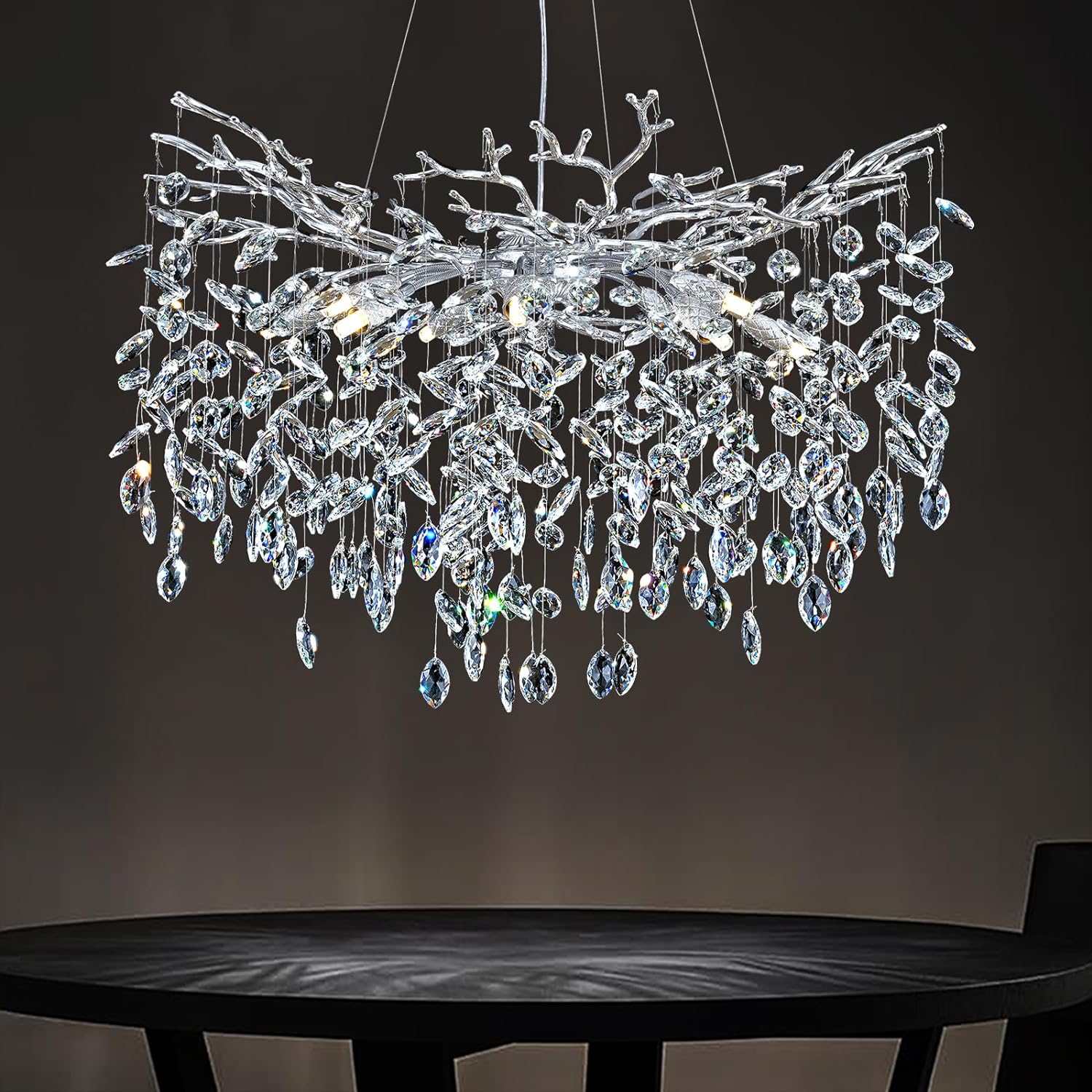 Ice Eye Modern Crystal Tree Branch Round Chandelier for All Rooms 30" 40" 48"-Fullstarlighting