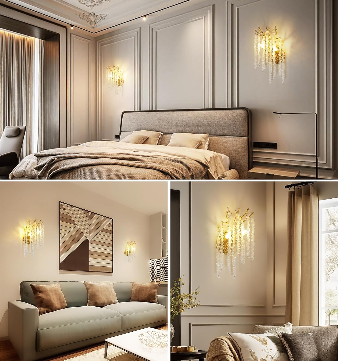Snow Tree Crystal Gold Wall Sconce for All Rooms 10"H-Fullstarlighting