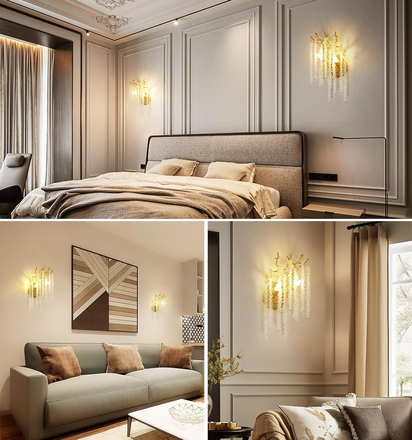Snow Tree Crystal Gold Wall Sconce for All Rooms 10"H-Fullstarlighting