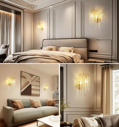 Snow Tree Crystal Gold Wall Sconce for All Rooms 10"H-Fullstarlighting