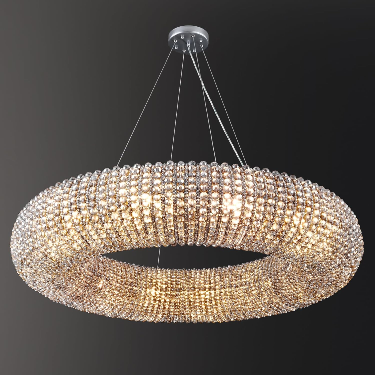 K9 Grey/Clear Crystal Beads Round Pendant Chandelier D31.5"-Fullstarlighting