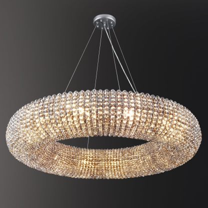 K9 Grey/Clear Crystal Beads Round Pendant Chandelier D31.5"-Fullstarlighting