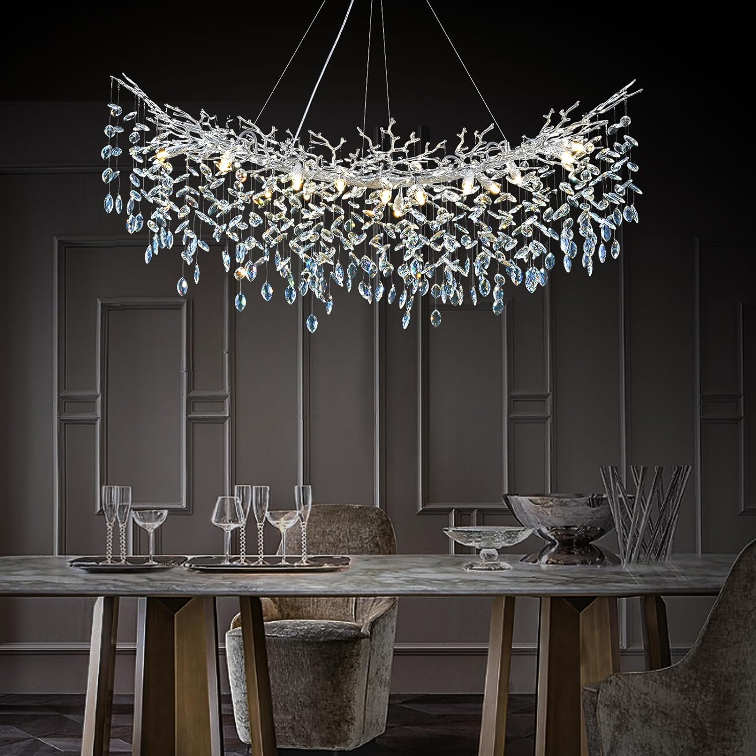 Ice Eye Modern Crystal Tree Branch Round Chandelier for All Rooms 30" 40" 48"-Fullstarlighting