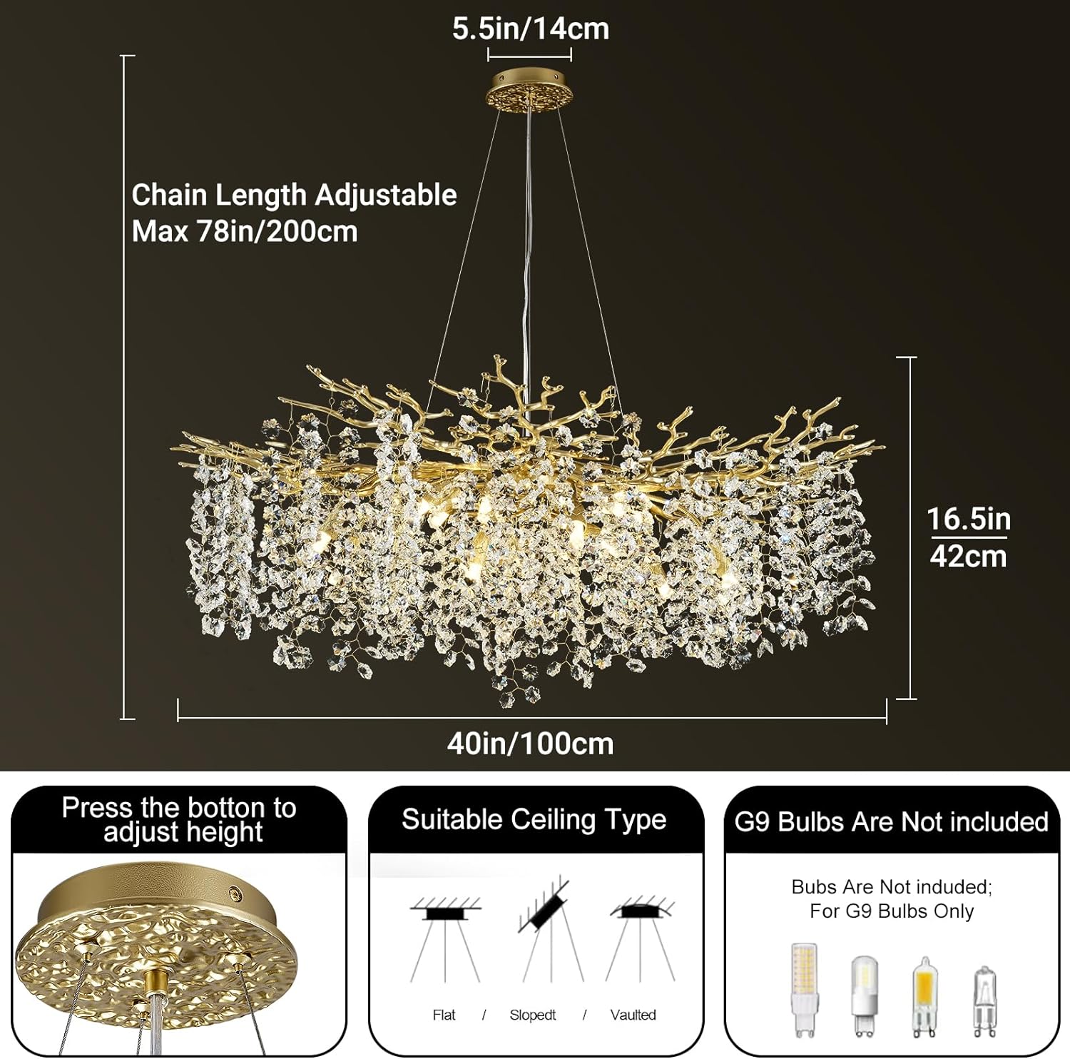 Snow Tree Branch Crystal Chandelier for All Rooms 30" 40" 55"-Fullstarlighting