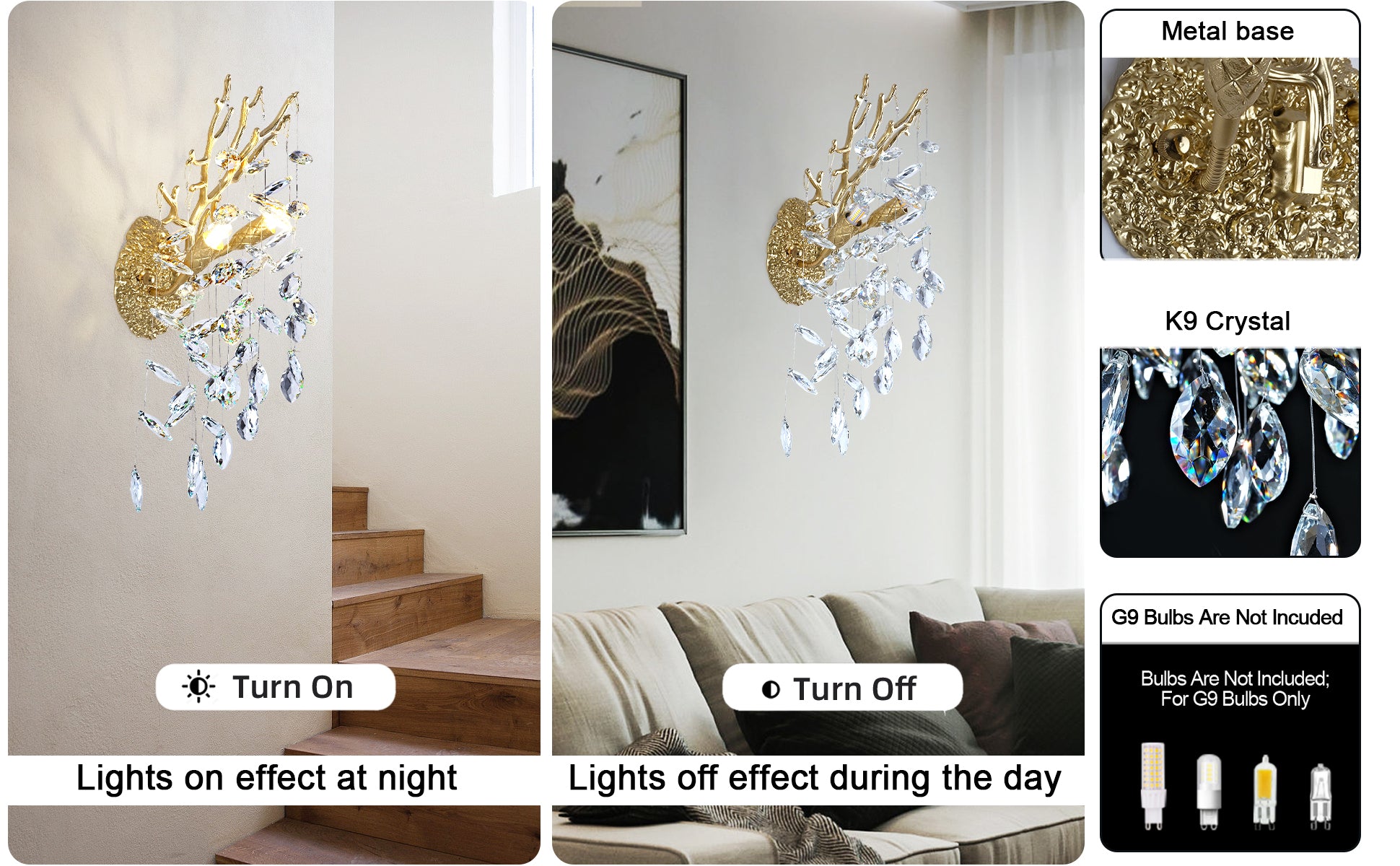 Ice Eye Crystal Gold/Silver Wall Sconce for All Rooms 10"H-Fullstarlighting