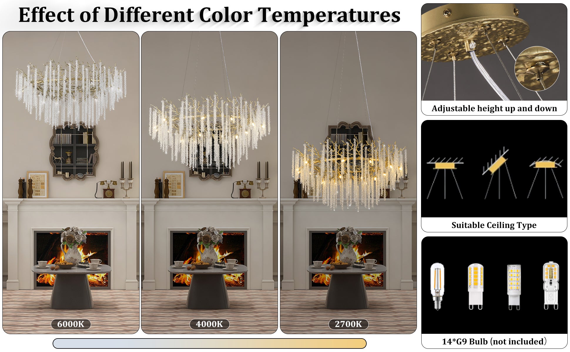 Snow Tree Branch Gold/Silver Chandelier 47''-Fullstarlighting