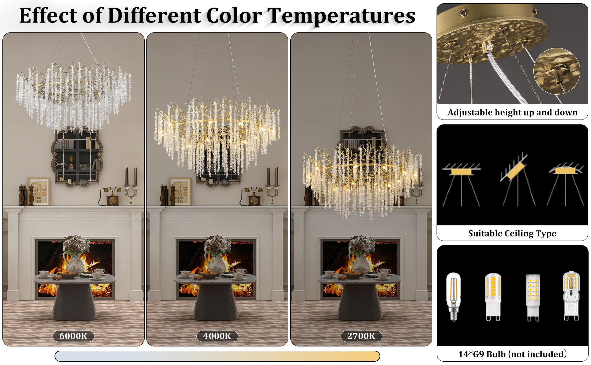 Snow Tree Branch Gold/Silver Chandelier 47''-Fullstarlighting
