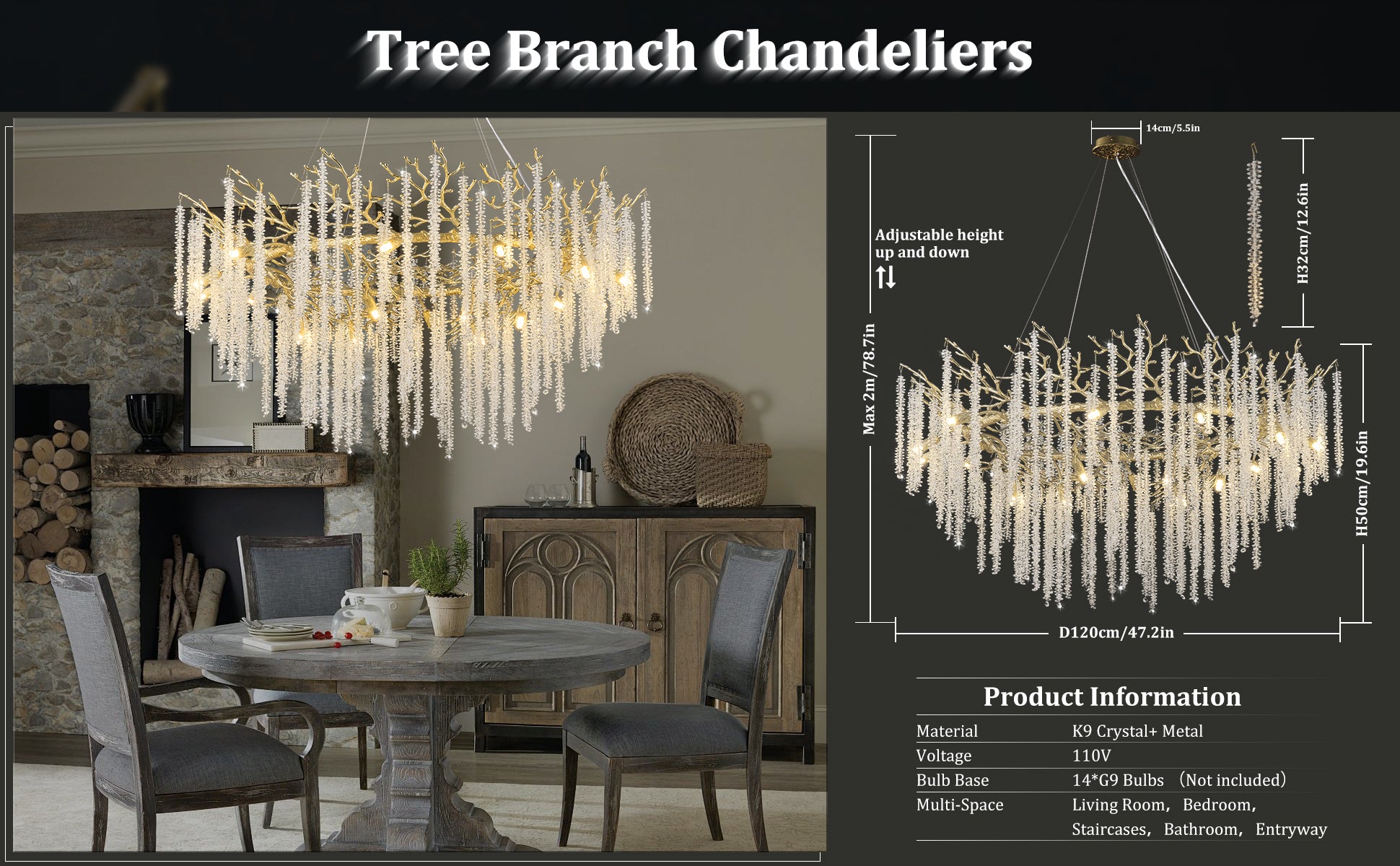 Snow Tree Branch Gold/Silver Chandelier 47''-Fullstarlighting