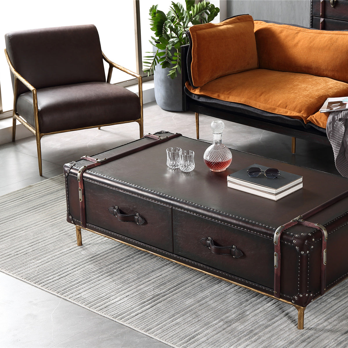 Thomson Brown Leather Accent Chair-Fullstarlighting