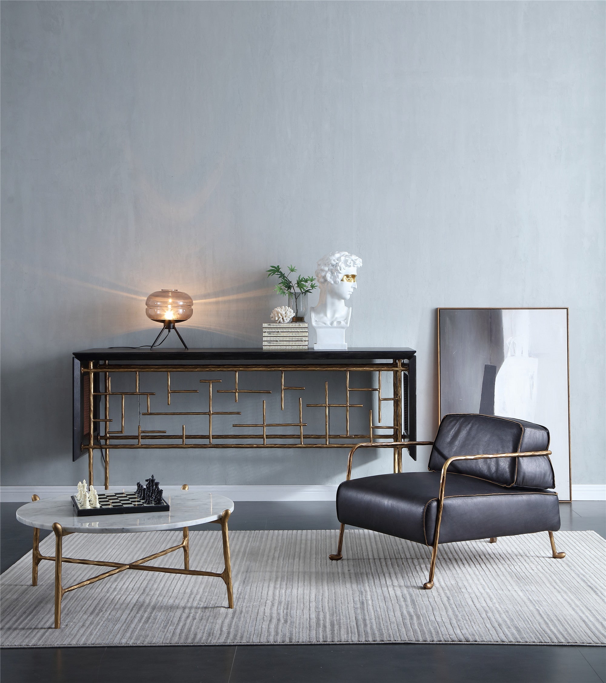 Thaddeus Metal Frame Rattan Console Table-Fullstarlighting