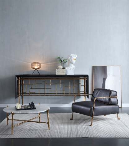 Thaddeus Metal Frame Rattan Console Table-Fullstarlighting