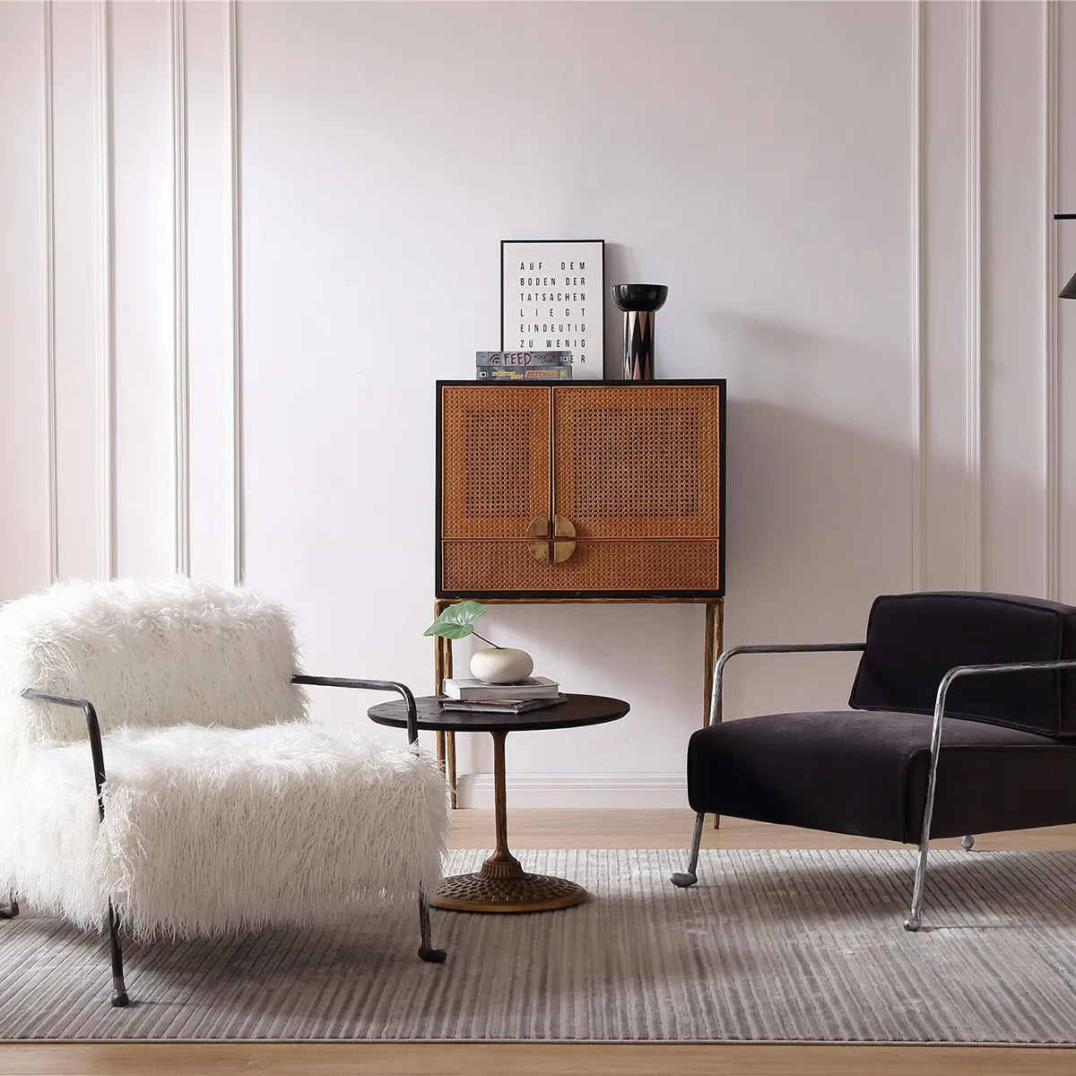 Thaddeus Metal Frame Rattan Side Cabinet-Fullstarlighting