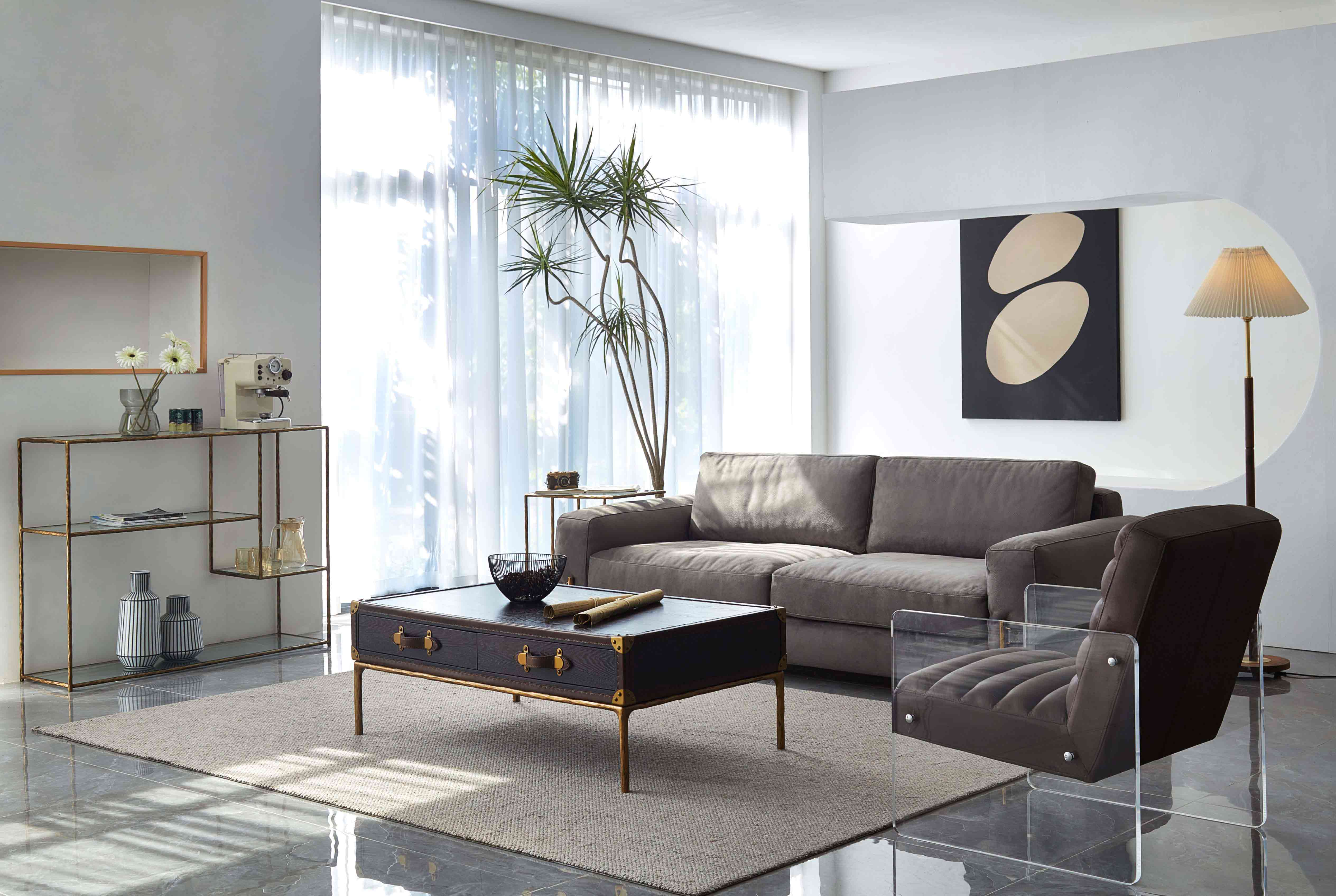 Thaddeus Vintage Leather Square Coffee Table-Fullstarlighting