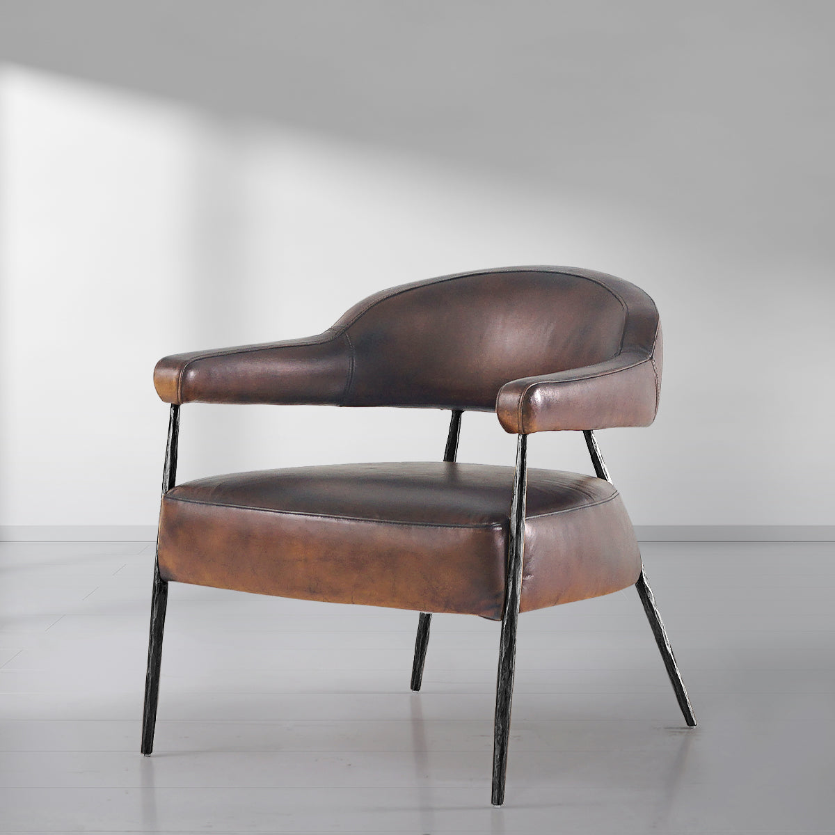 Thaddeus Brown Leather Lounge Armchair-Fullstarlighting