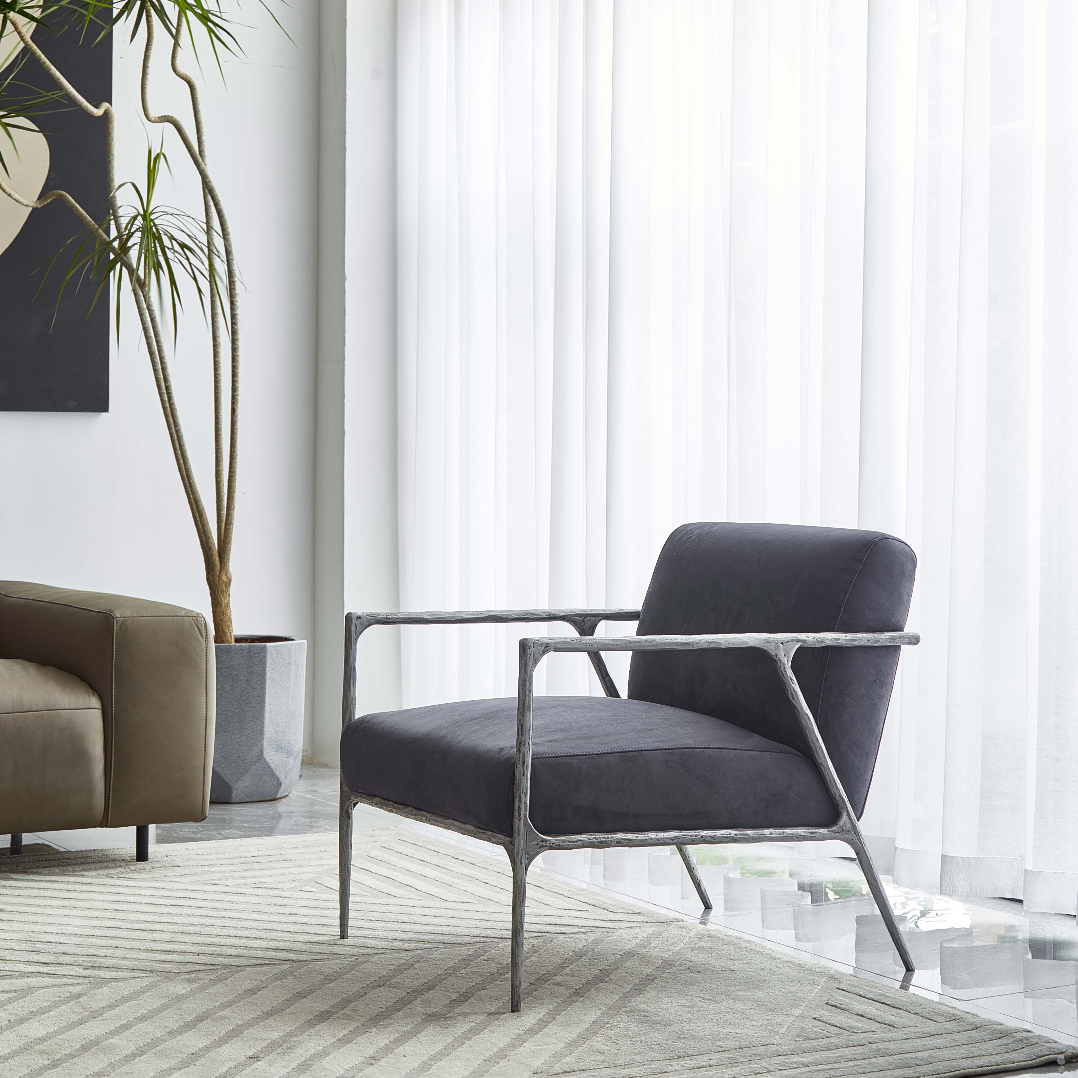 Thaddeus Retro Silver Iron Frame Track Armchair-Fullstarlighting
