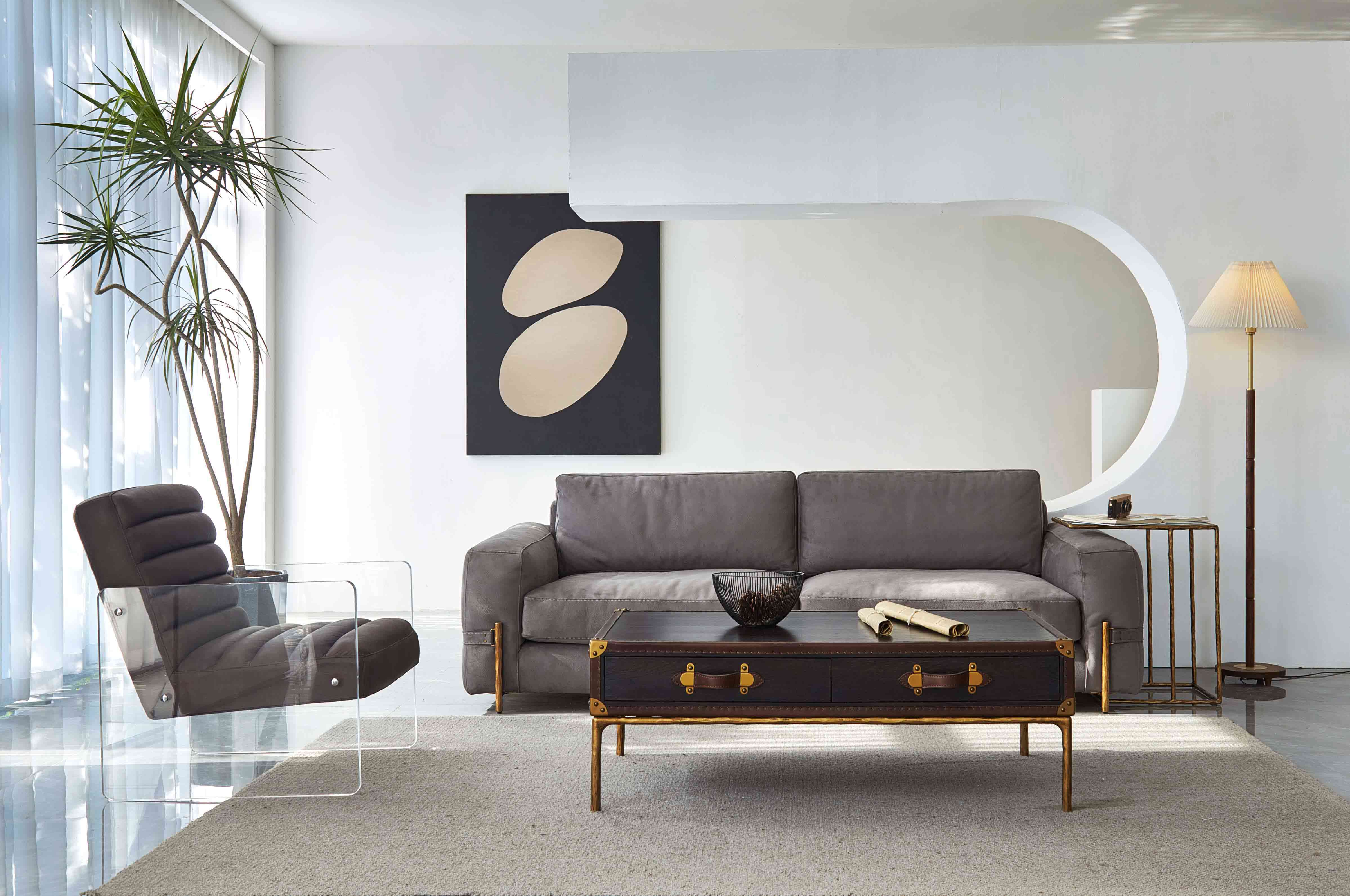Thaddeus Vintage Leather Square Coffee Table-Fullstarlighting