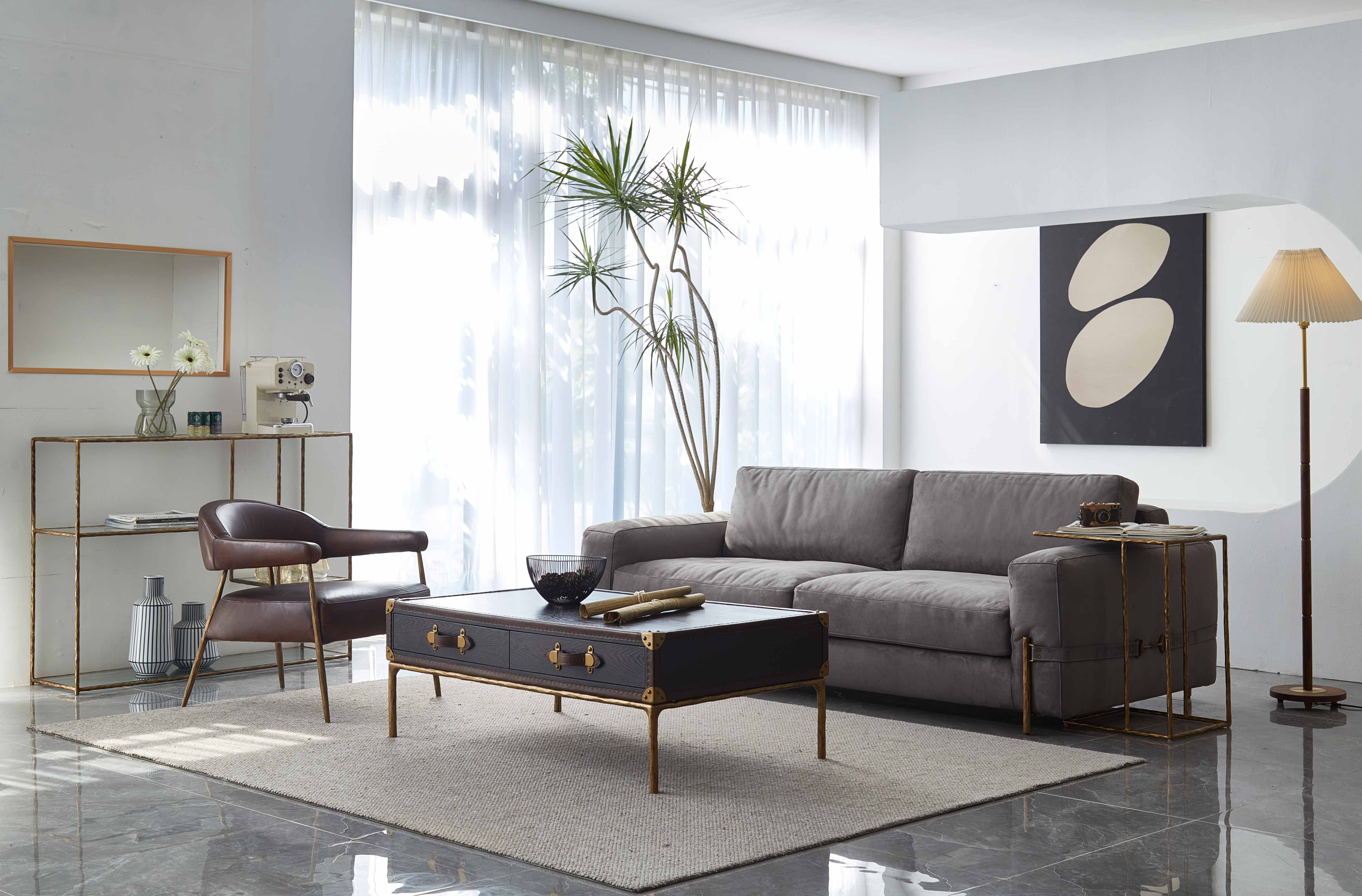 Thaddeus Vintage Leather Square Coffee Table-Fullstarlighting