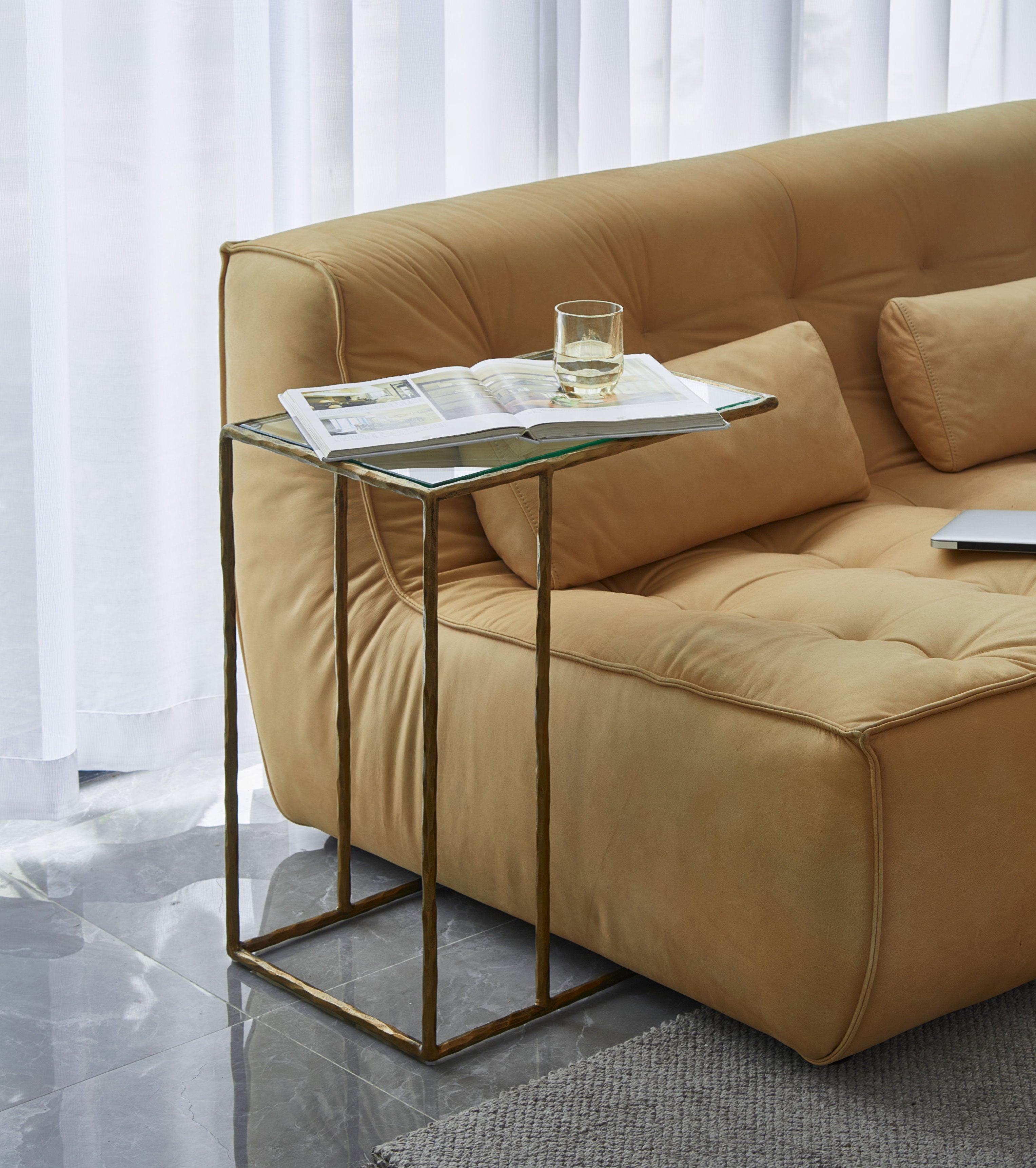 Thaddeus Tempered Glass C-Shaped Side Table-Fullstarlighting