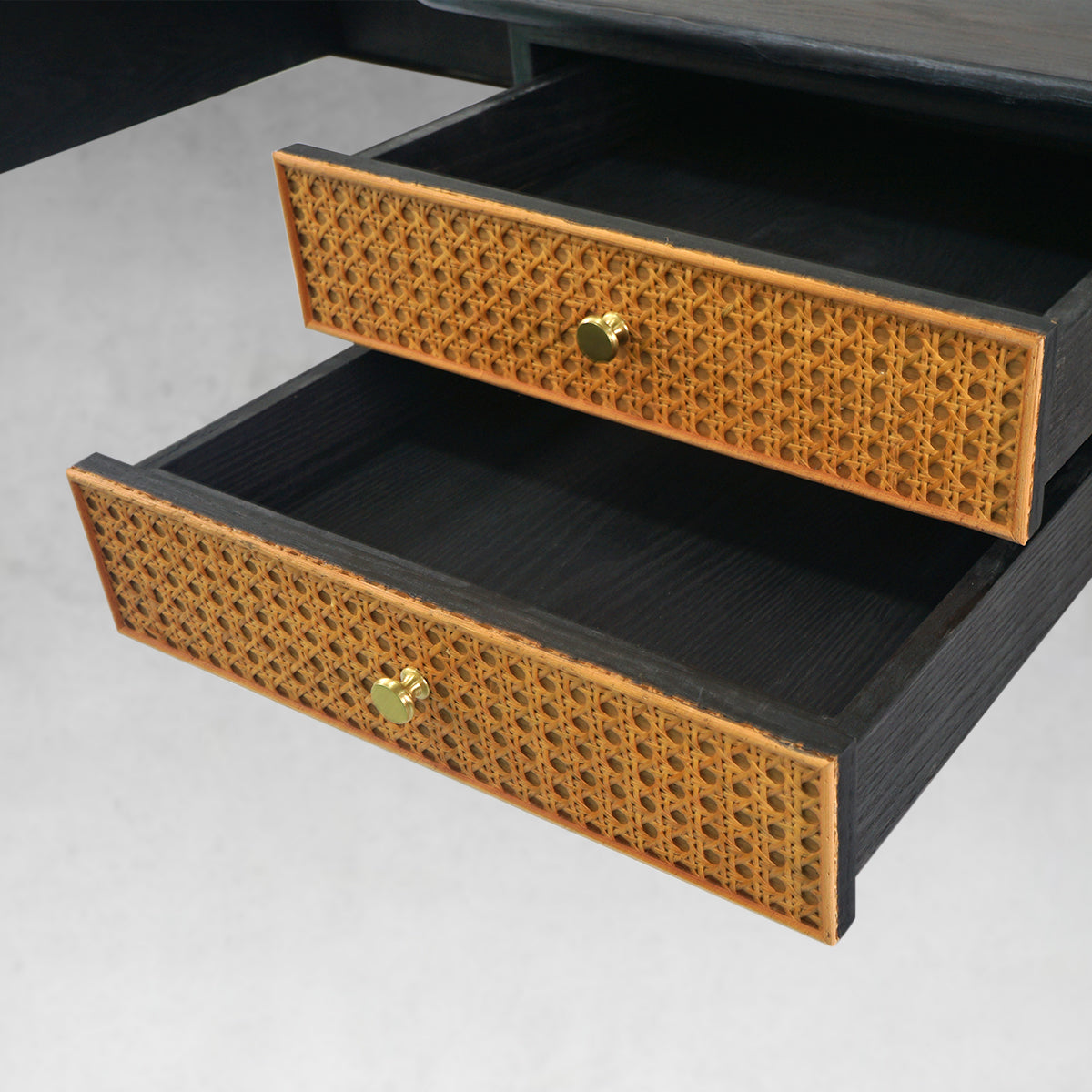 Thaddeus Retro Brass Iron Frame Rattan Desk-Fullstarlighting
