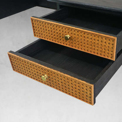Thaddeus Retro Brass Iron Frame Rattan Desk-Fullstarlighting