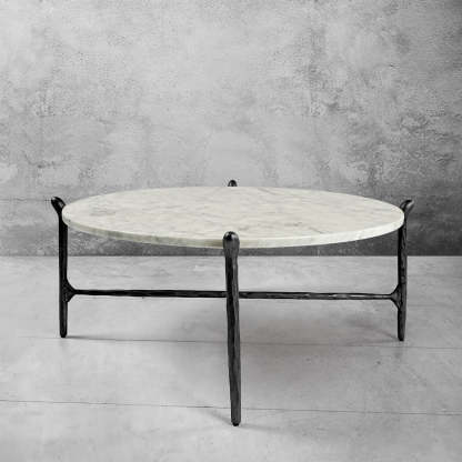 Thaddeus Round Horn Marble Coffee Table & Side Table-Fullstarlighting