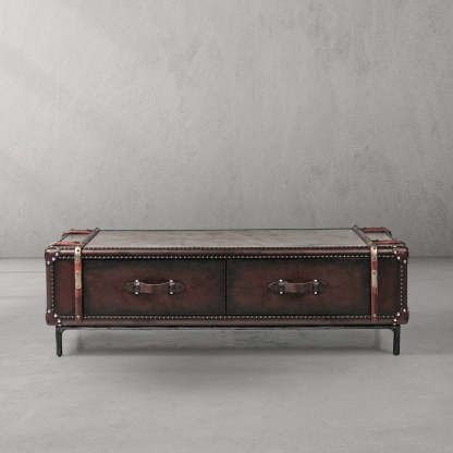 Thaddeus Vintage Cowhide Rattan Coffee Table-Fullstarlighting