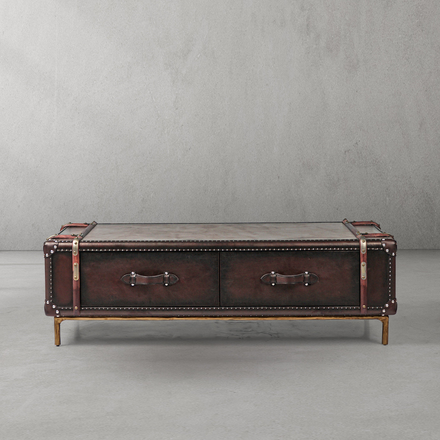 Thaddeus Vintage Cowhide Rattan Coffee Table-Fullstarlighting