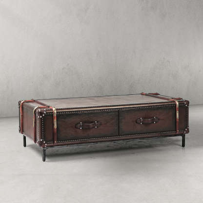 Thaddeus Vintage Cowhide Rattan Coffee Table-Fullstarlighting