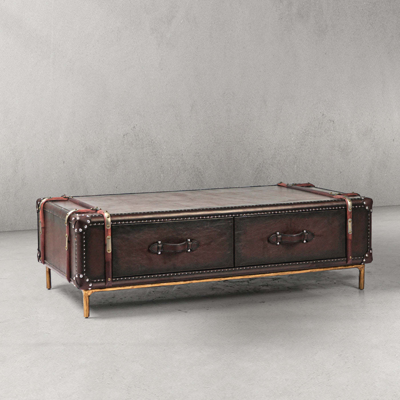 Thaddeus Vintage Cowhide Rattan Coffee Table