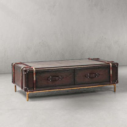 Thaddeus Vintage Cowhide Rattan Coffee Table-Fullstarlighting