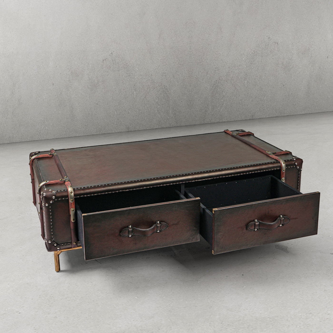 Thaddeus Vintage Cowhide Rattan Coffee Table-Fullstarlighting