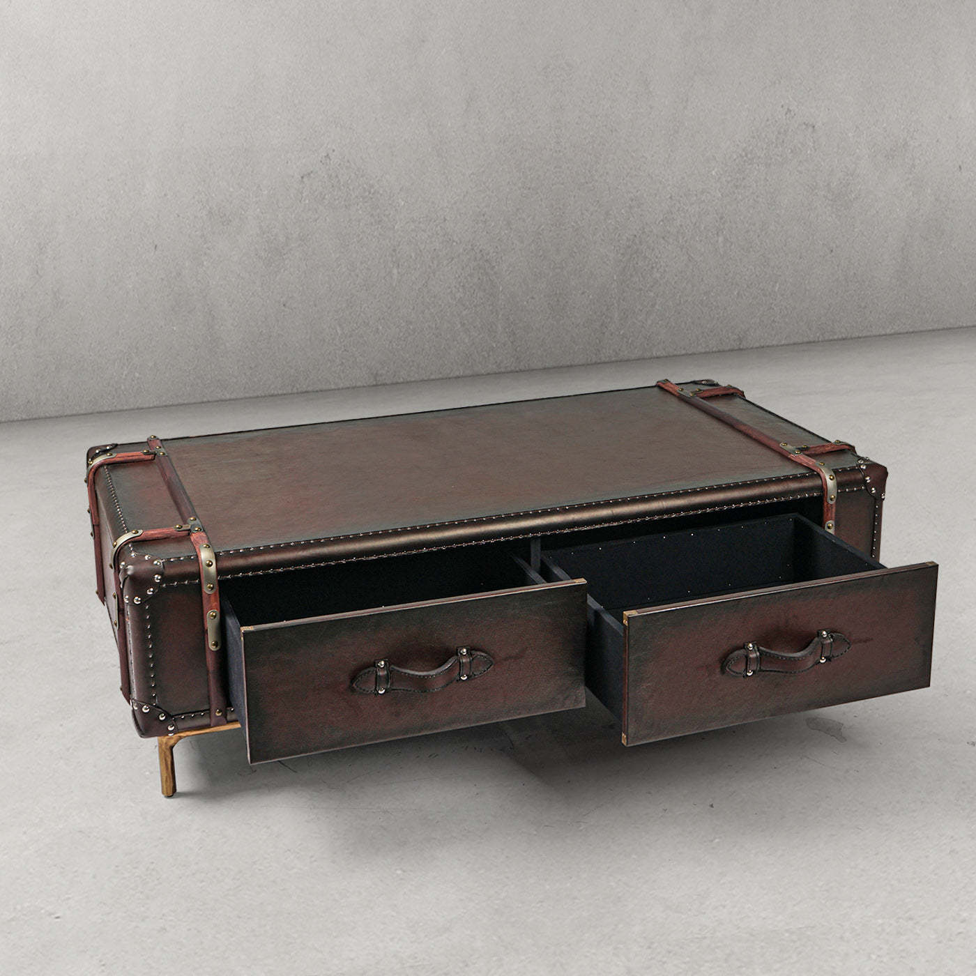 Thaddeus Vintage Cowhide Rattan Coffee Table-Fullstarlighting