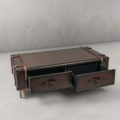 Thaddeus Vintage Cowhide Rattan Coffee Table-Fullstarlighting