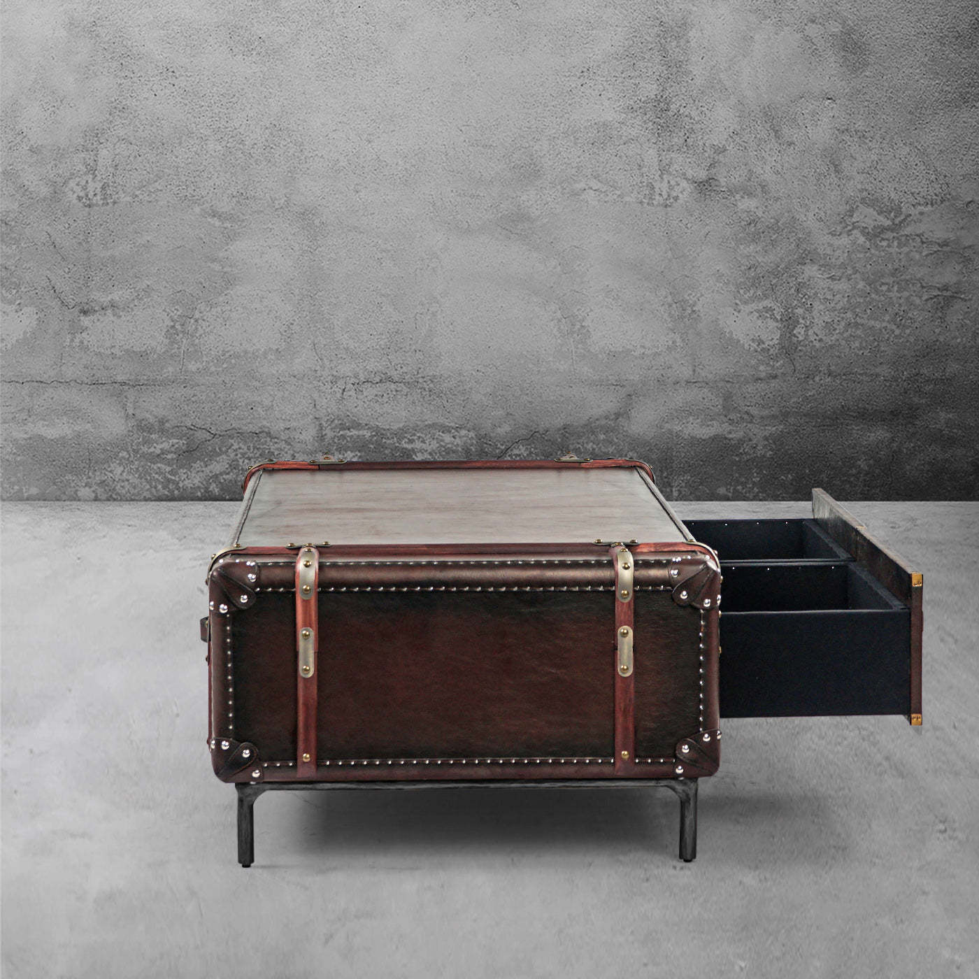 Thaddeus Vintage Cowhide Rattan Coffee Table-Fullstarlighting