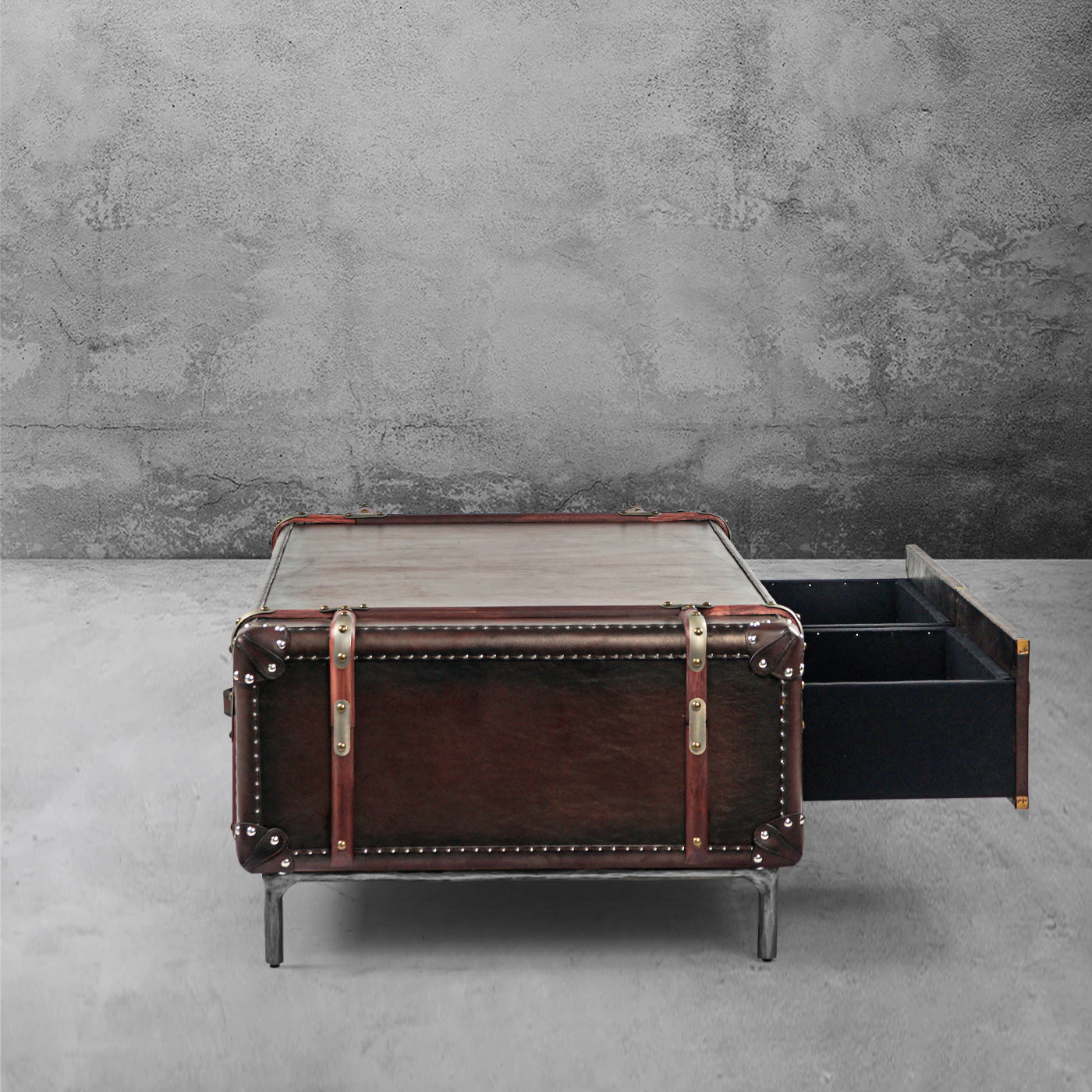 Thaddeus Vintage Cowhide Rattan Coffee Table-Fullstarlighting