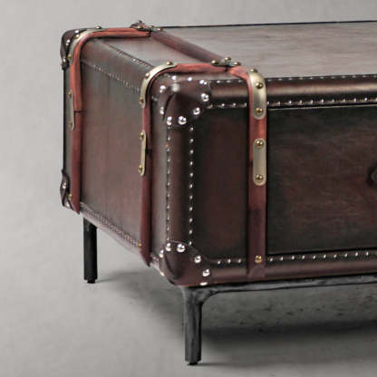 Thaddeus Vintage Cowhide Rattan Coffee Table-Fullstarlighting