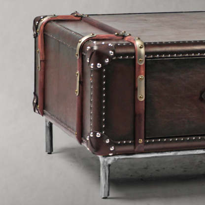 Thaddeus Vintage Cowhide Rattan Coffee Table-Fullstarlighting