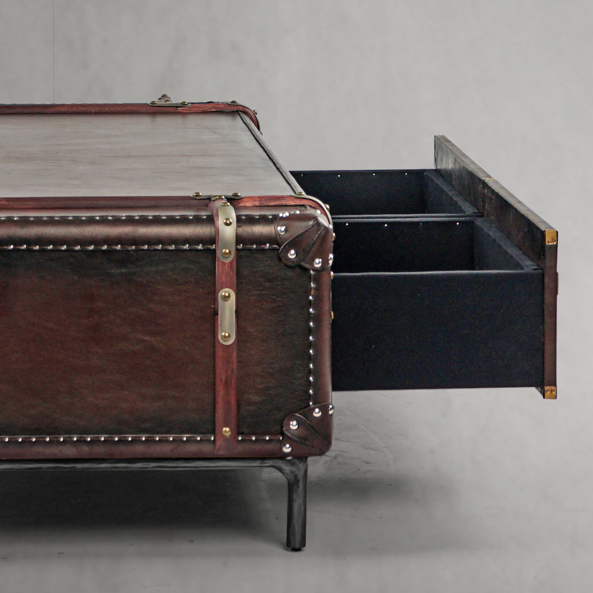 Thaddeus Vintage Cowhide Rattan Coffee Table