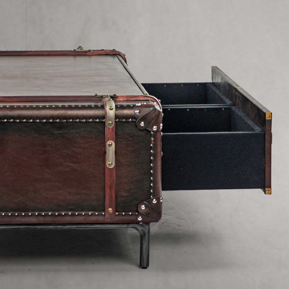 Thaddeus Vintage Cowhide Rattan Coffee Table