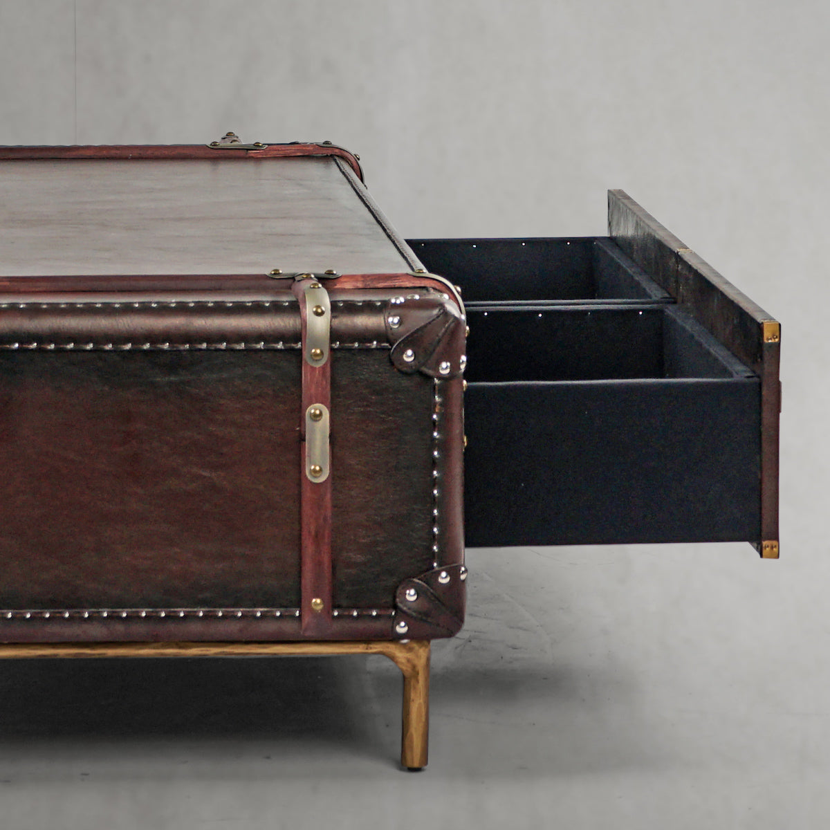 Thaddeus Vintage Cowhide Rattan Coffee Table-Fullstarlighting