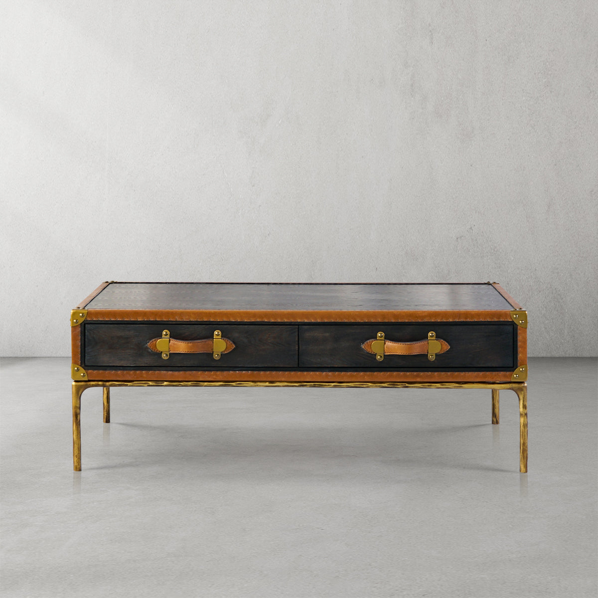Thaddeus Vintage Leather Square Coffee Table-Fullstarlighting